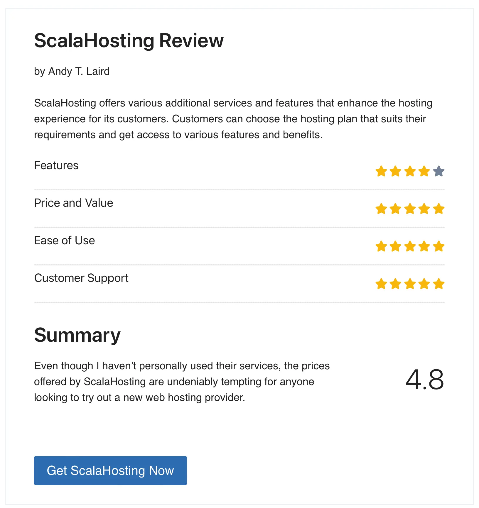 ScalaHosting Review Rating